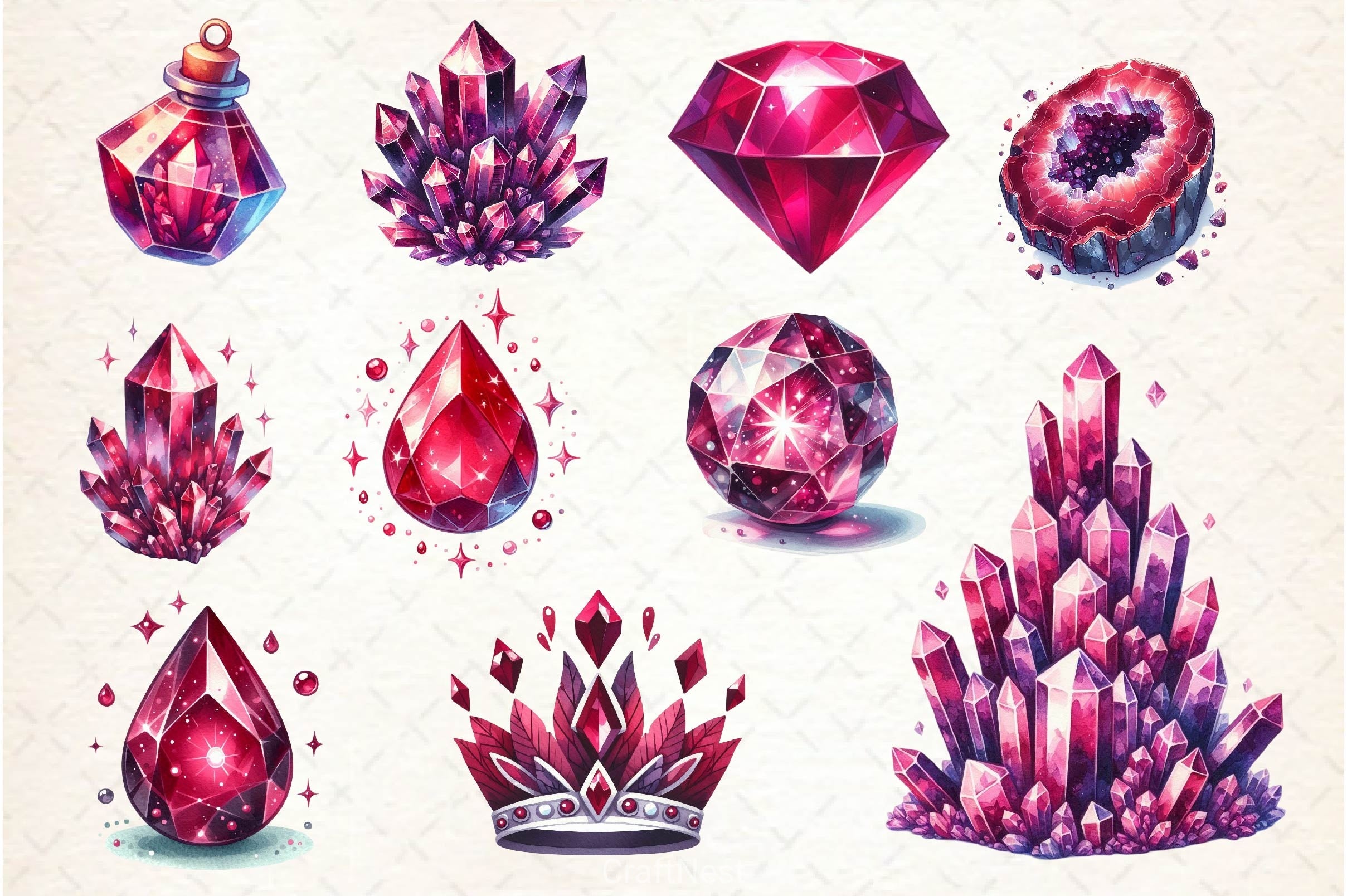 Burgundy Crystals And Gems Clipart Bundle 2 - CraftNest - Digital Crafting and Art