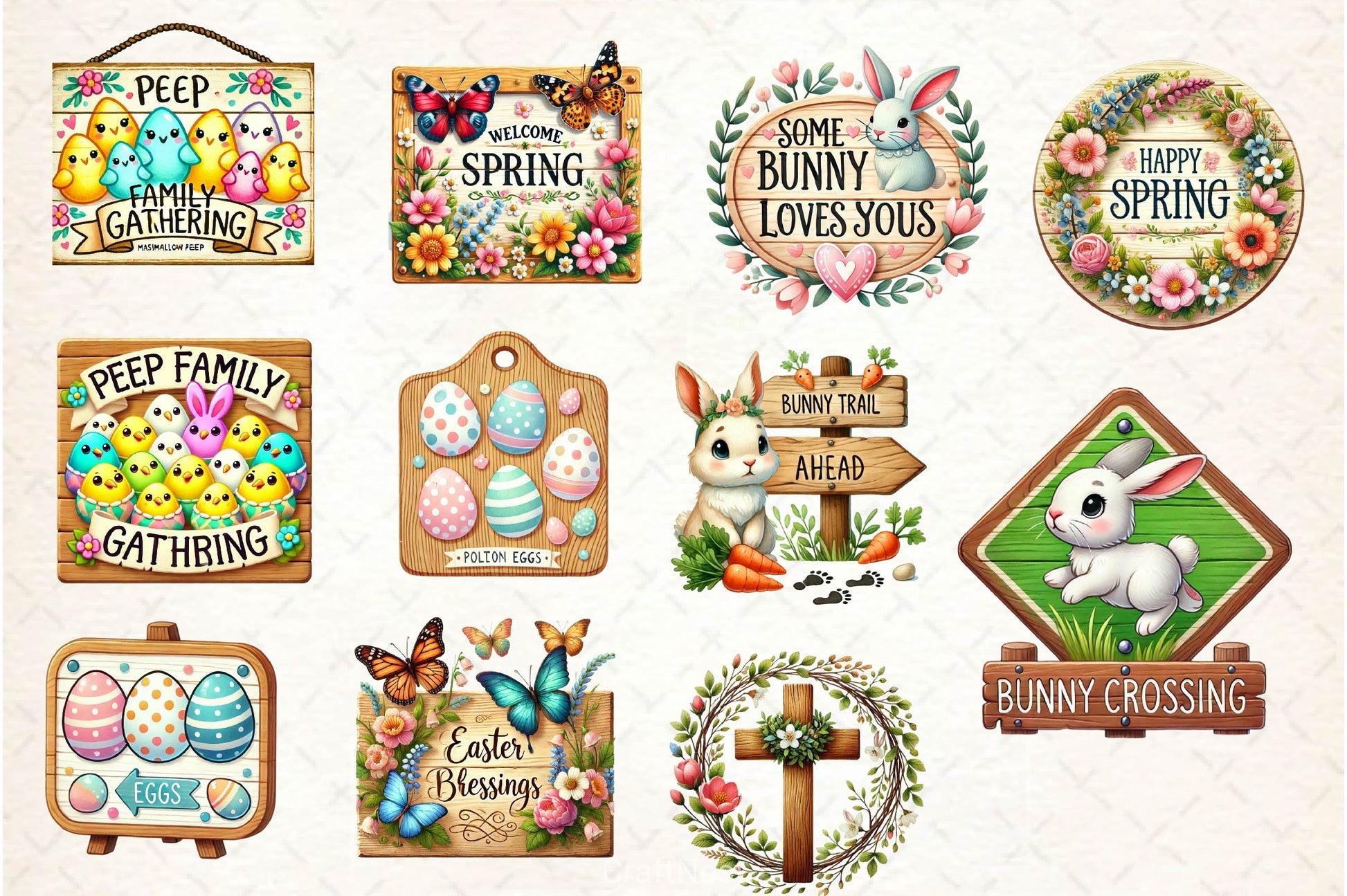 Easter Wooden Sign Clipart Bundle 2 - CraftNest - Digital Crafting and Art