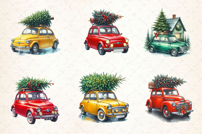 Christmas Car With Tree Clipart Bundle - CraftNest - Digital Crafting and Art