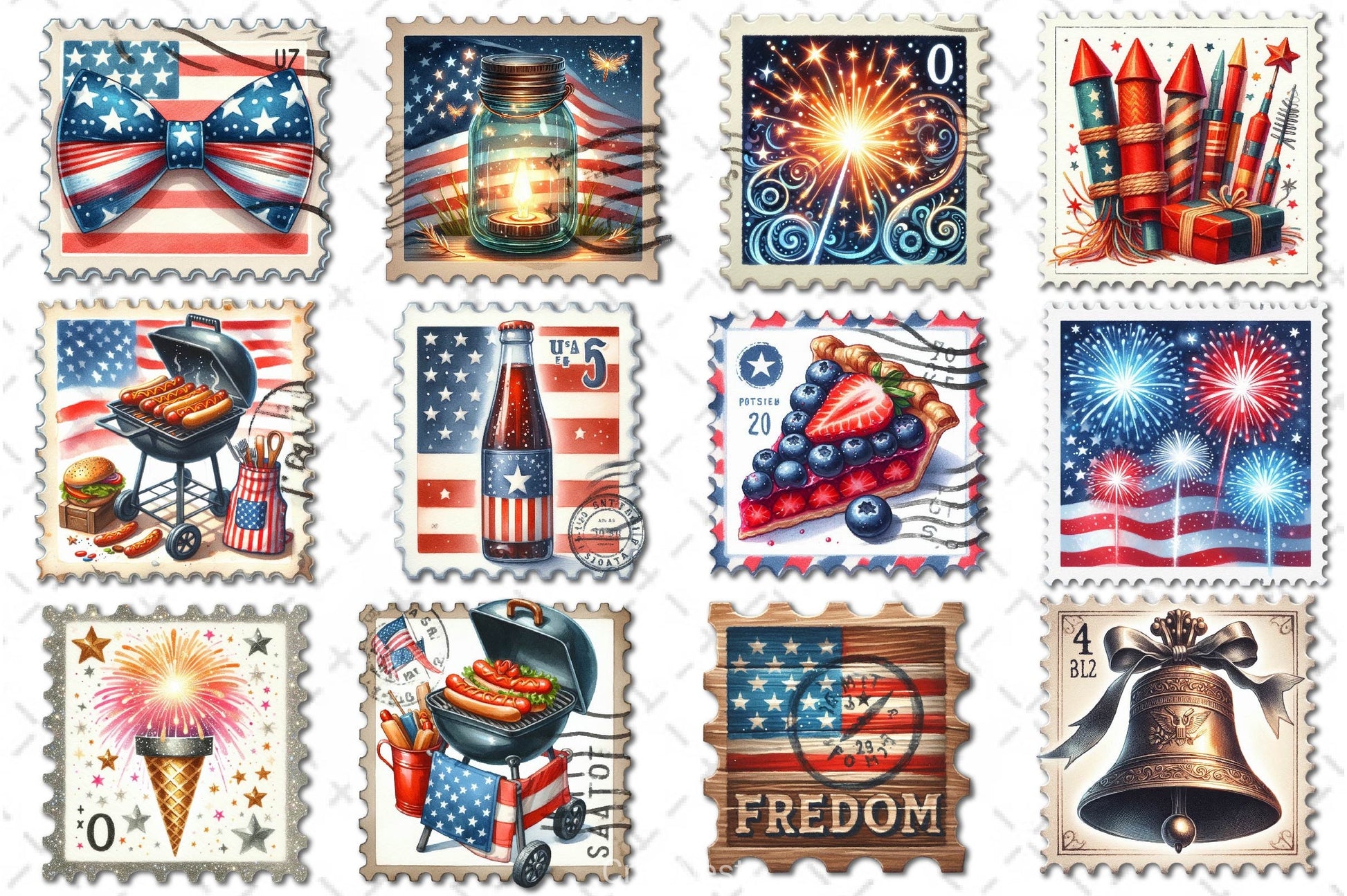 4th Of July Postage Stamp Clipart Bundle - CraftNest - Digital Crafting and Art