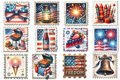 4th Of July Postage Stamp Clipart Bundle - CraftNest - Digital Crafting and Art