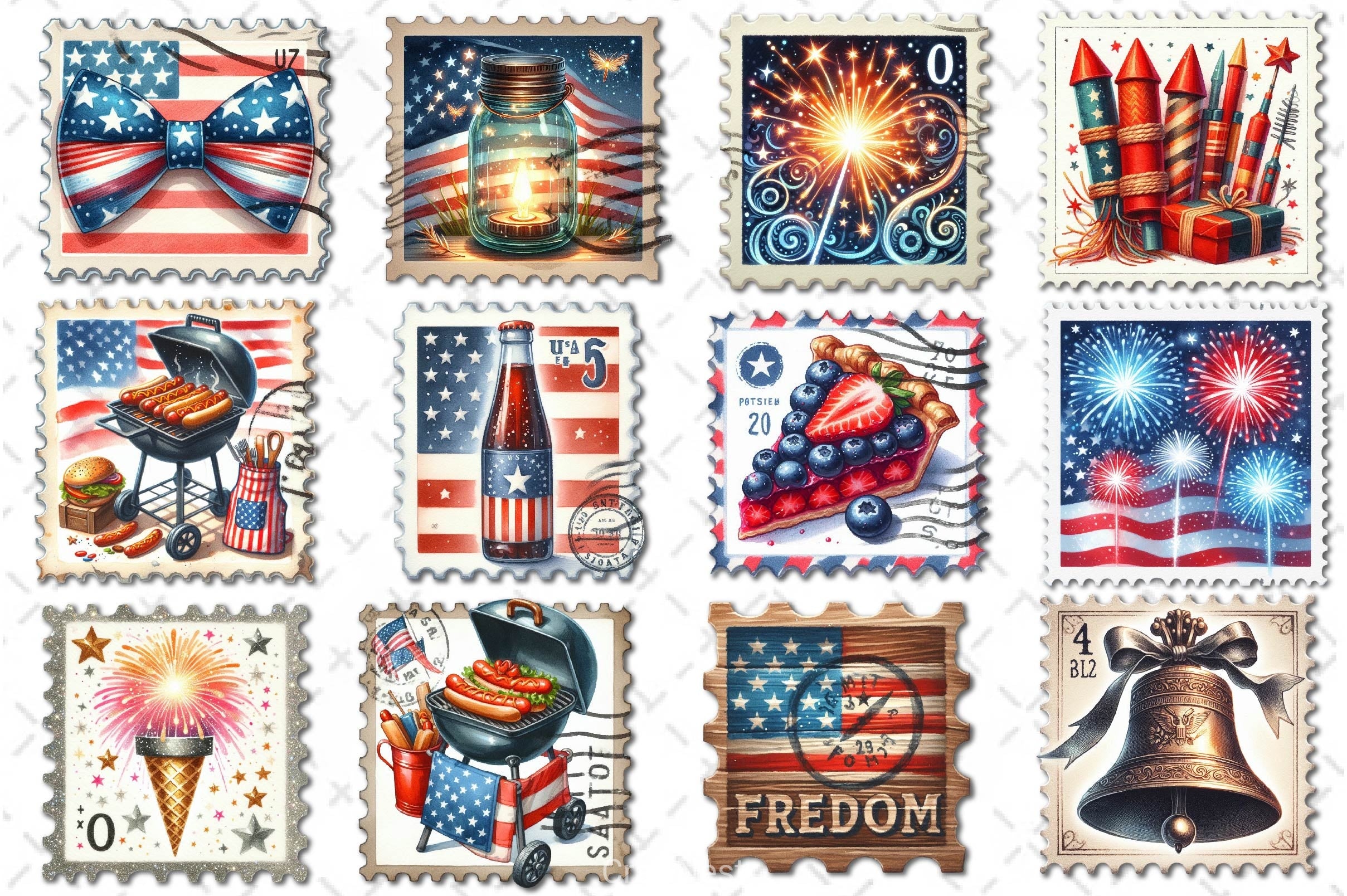 4th Of July Postage Stamp Clipart Bundle - CraftNest - Digital Crafting and Art