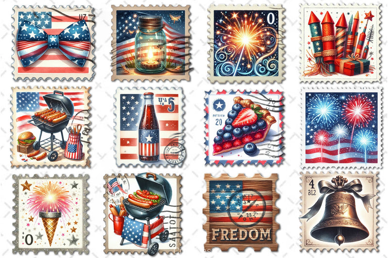 4th Of July Postage Stamp Clipart Bundle - CraftNest - Digital Crafting and Art