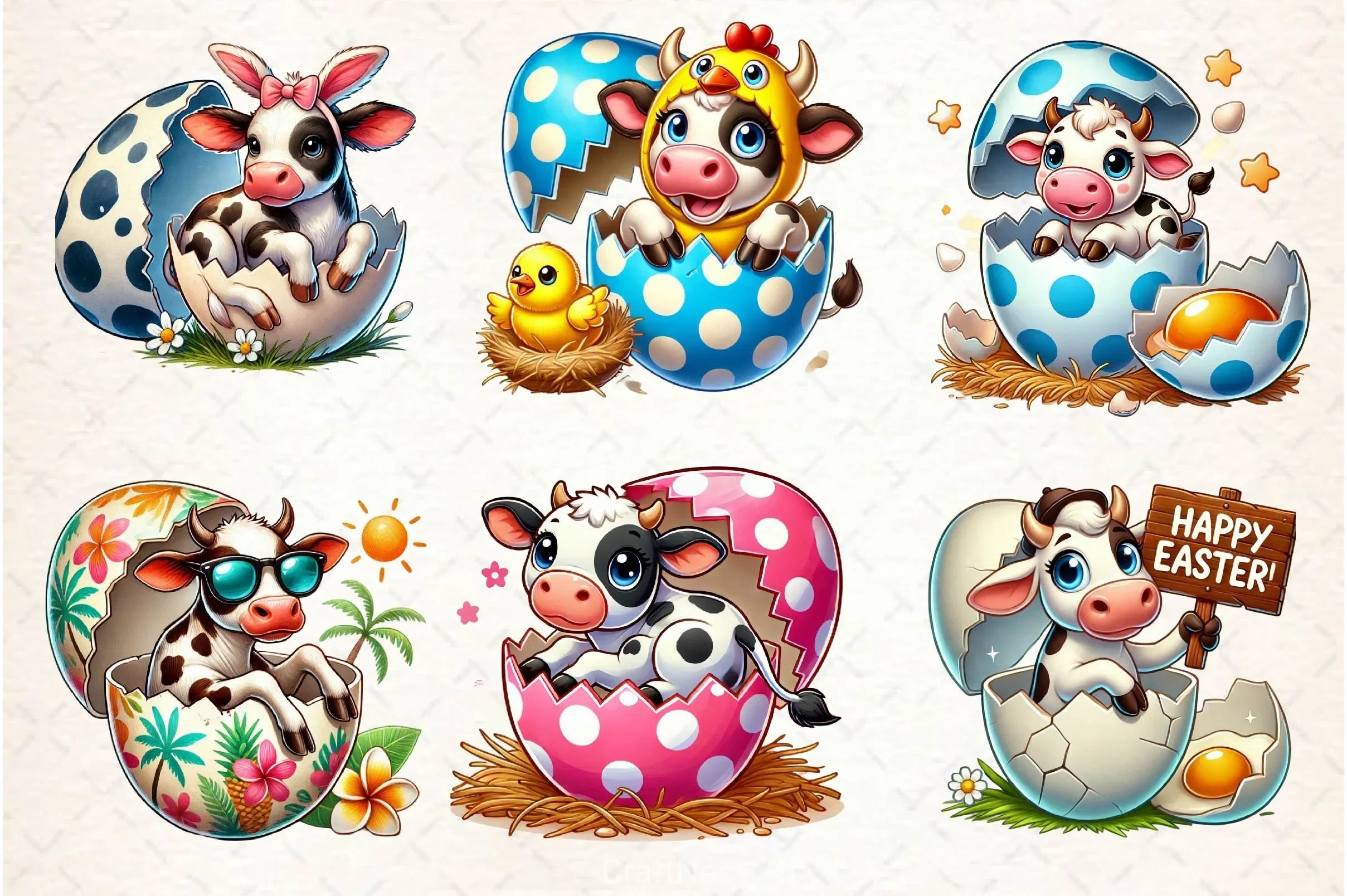 Easter Cow On Cracked Egg Clipart Bundle 2 - CraftNest - Digital Crafting and Art
