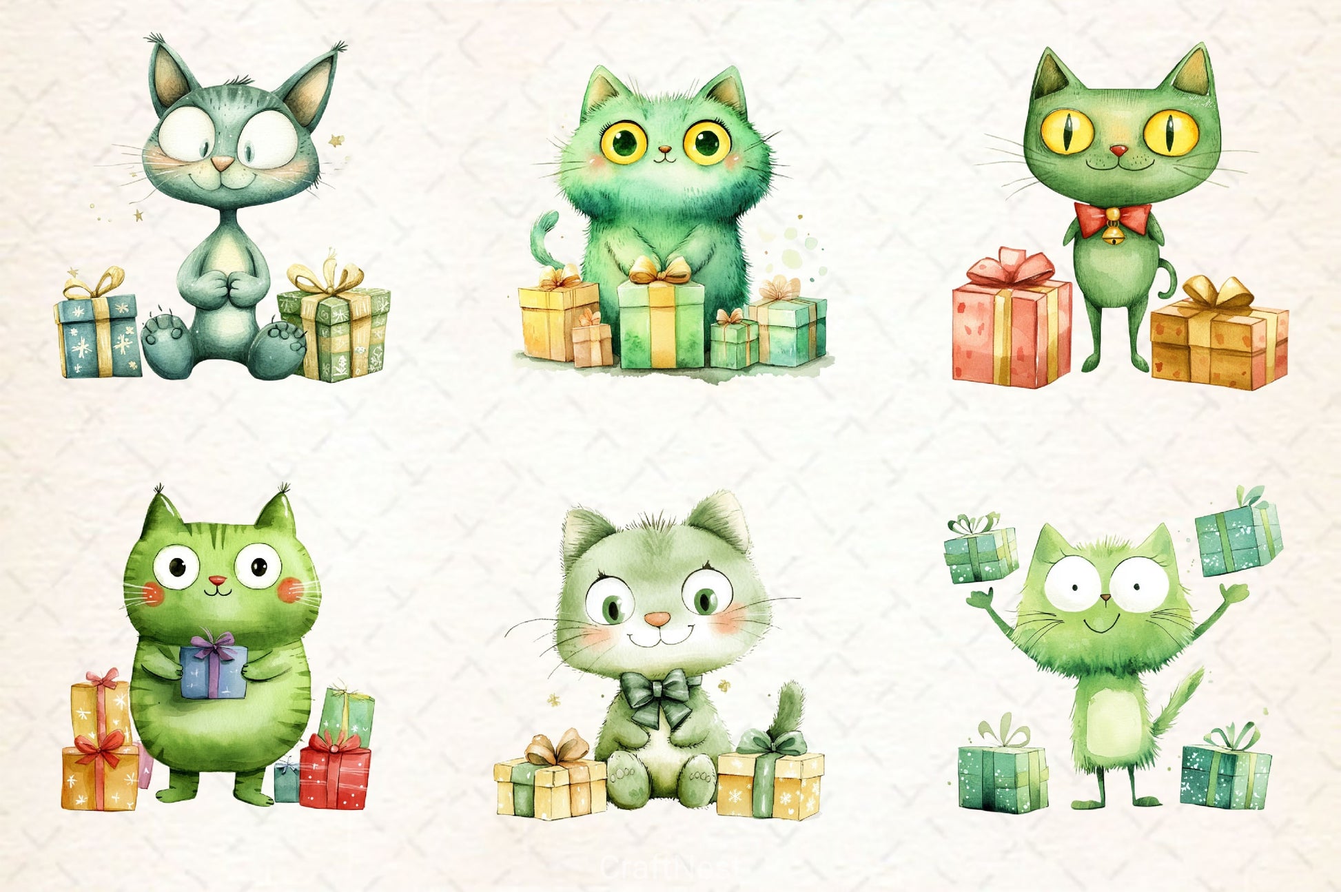 Cute Green Christmas Cat Clipart Bundle 2 - CraftNest - Digital Crafting and Art