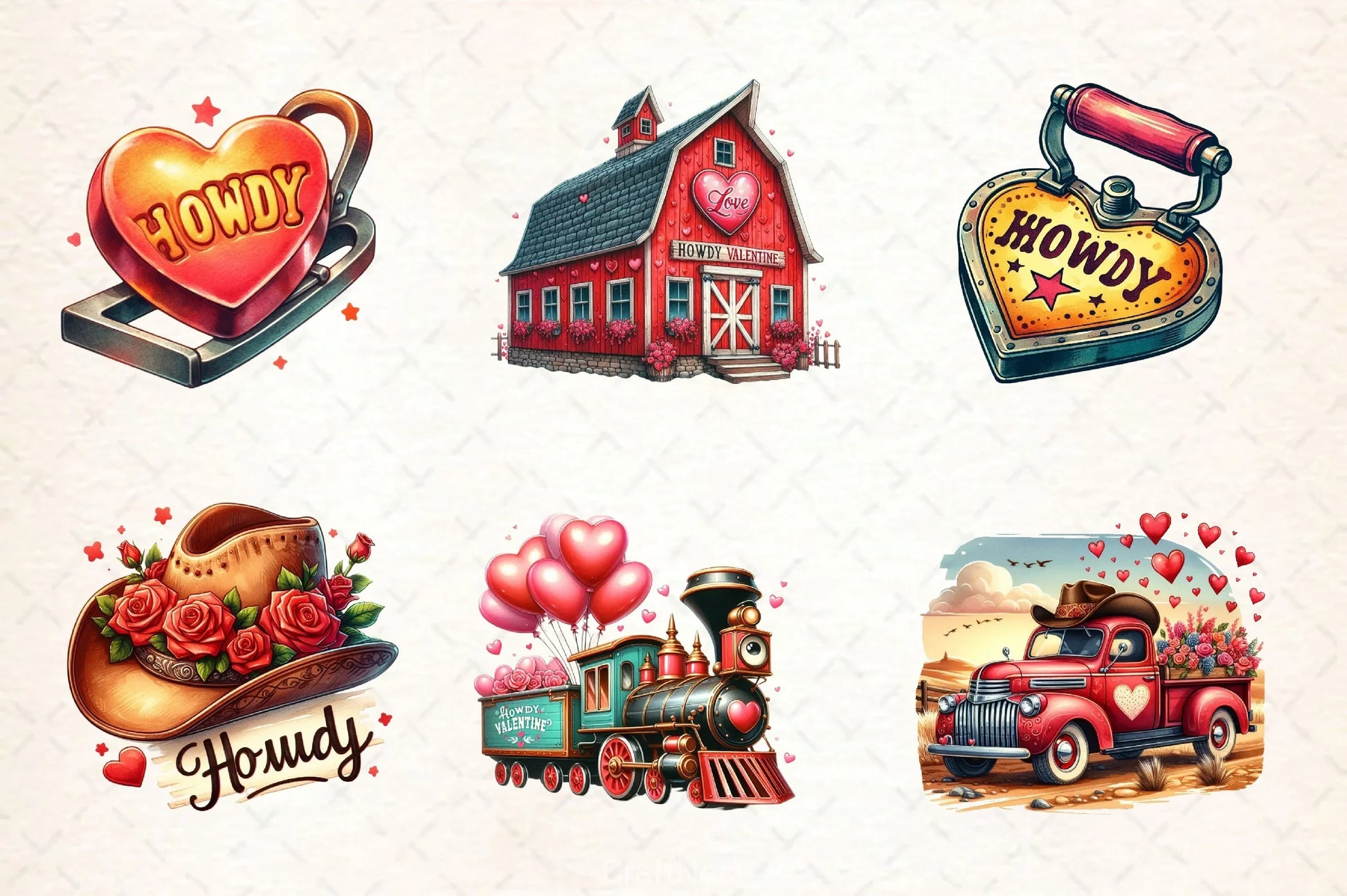 Retro Howdy Western Valentines Day Clipart Bundle 4 - CraftNest - Digital Crafting and Art