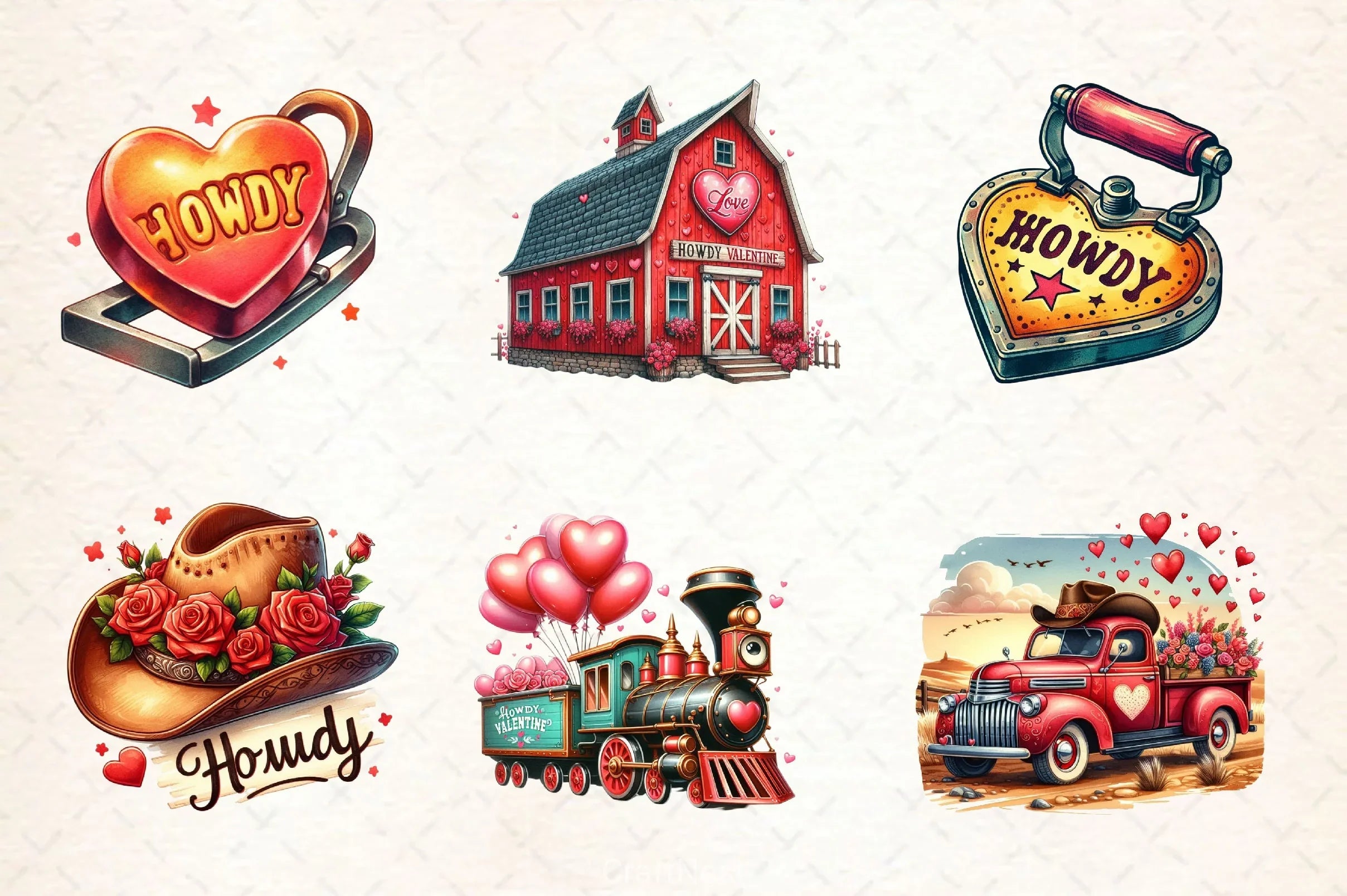 Retro Howdy Western Valentines Day Clipart Bundle 4 - CraftNest - Digital Crafting and Art