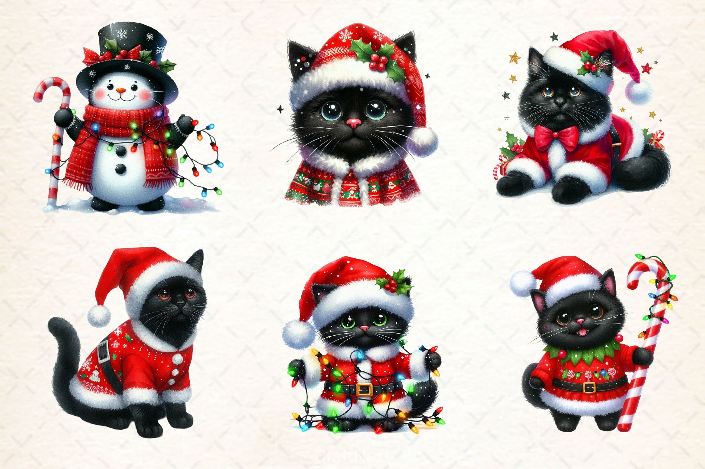 Black Cat With Christmas Costume Clipart Bundle - CraftNest - Digital Crafting and Art