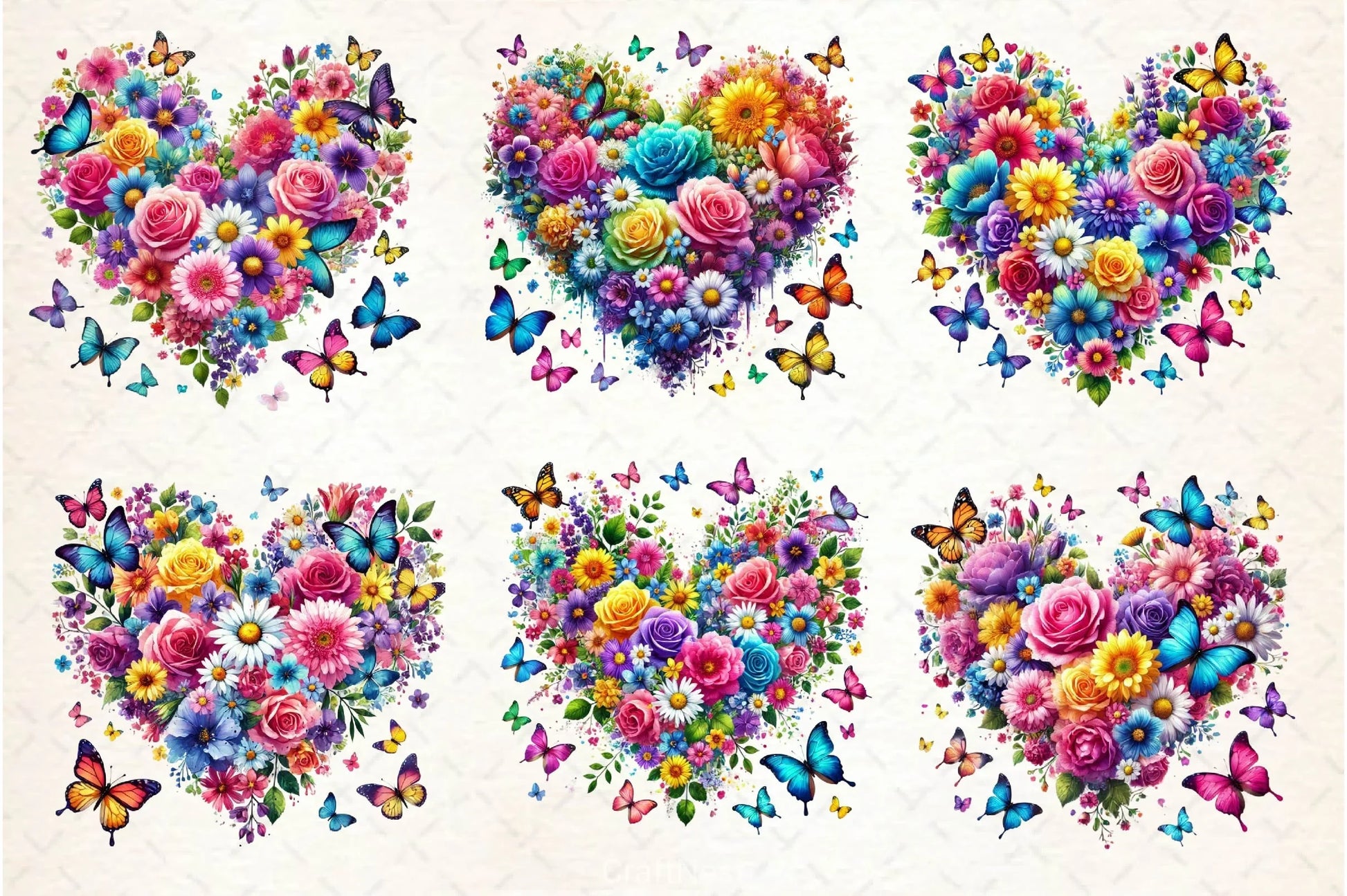 Spring Flowers Heart With Butterflies Clipart Bundle - CraftNest - Digital Crafting and Art