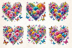 Spring Flowers Heart With Butterflies Clipart Bundle - CraftNest - Digital Crafting and Art