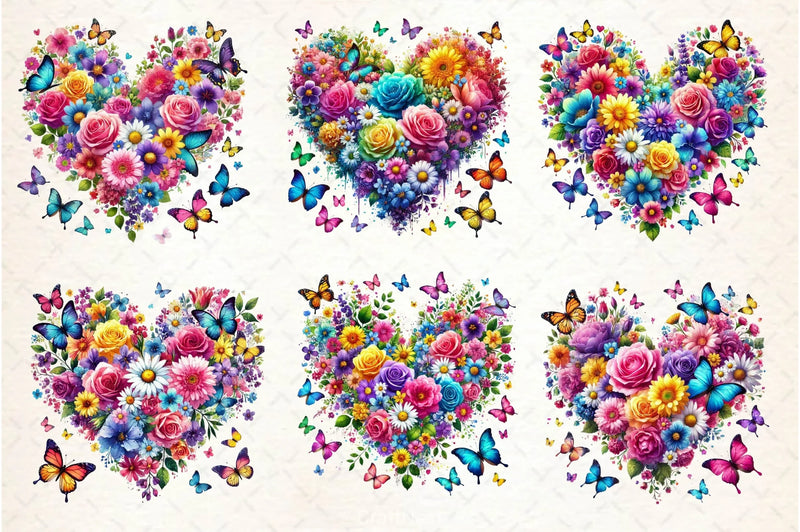 Spring Flowers Heart With Butterflies Clipart Bundle - CraftNest - Digital Crafting and Art