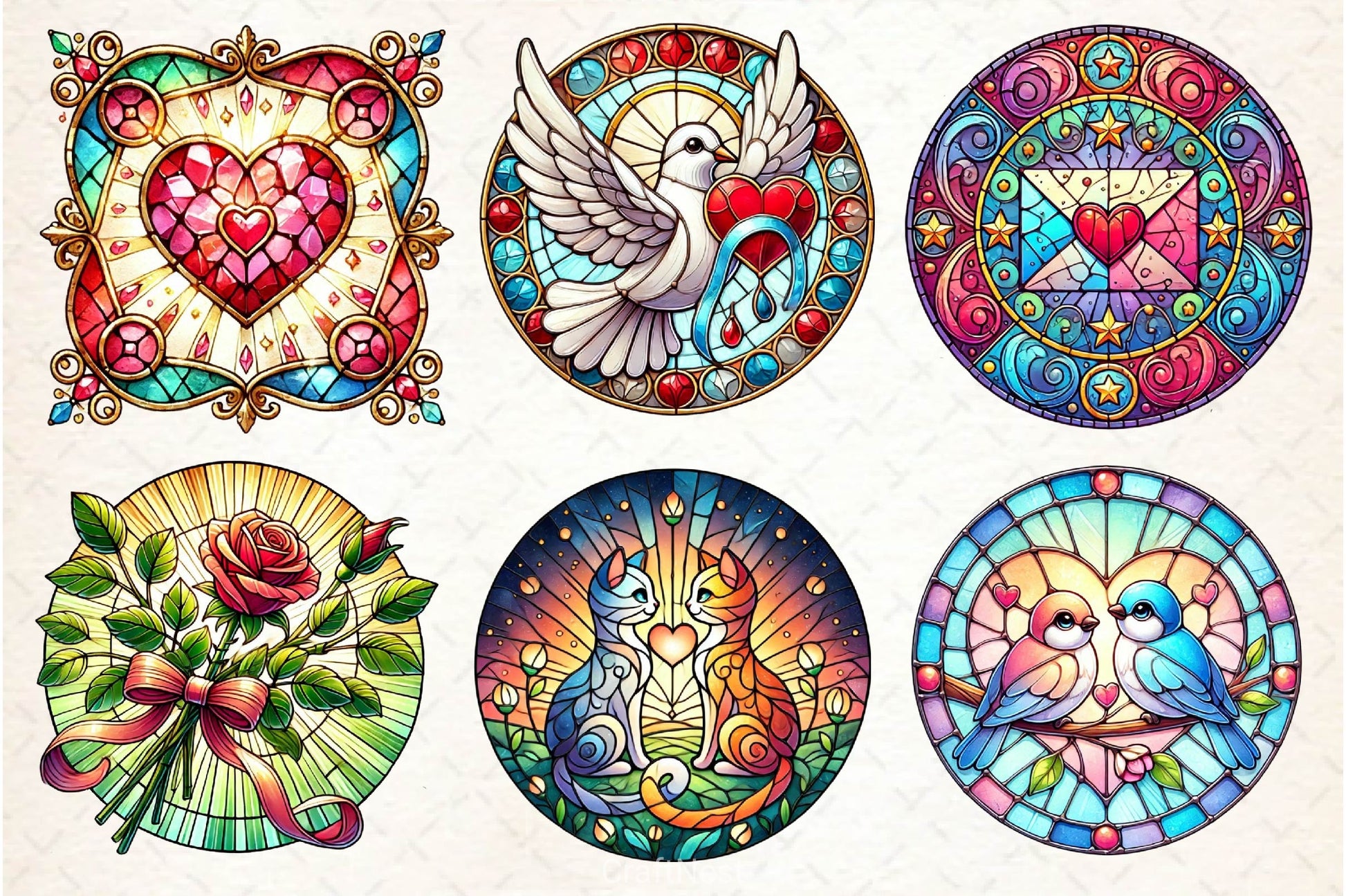Valentines Day Stained Glass Clipart Bundle - CraftNest - Digital Crafting and Art