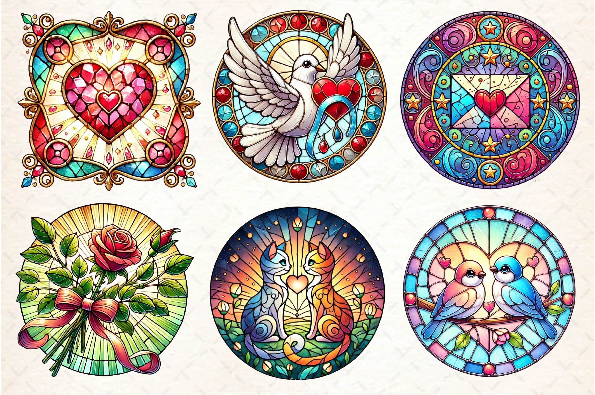 Valentines Day Stained Glass Clipart Bundle - CraftNest - Digital Crafting and Art
