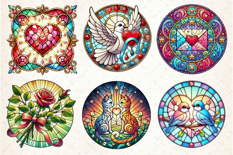 Valentines Day Stained Glass Clipart Bundle - CraftNest - Digital Crafting and Art