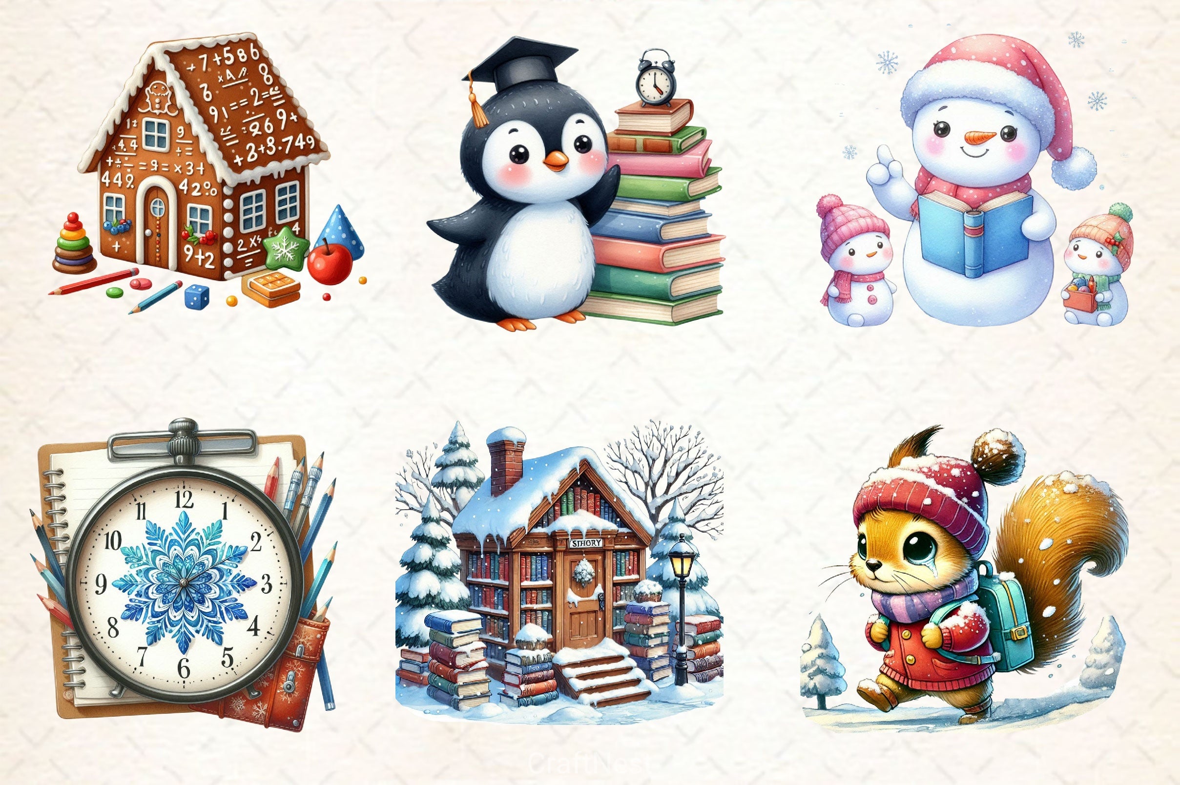Cozy Winter Educational Clipart Bundle 2 - CraftNest - Digital Crafting and Art