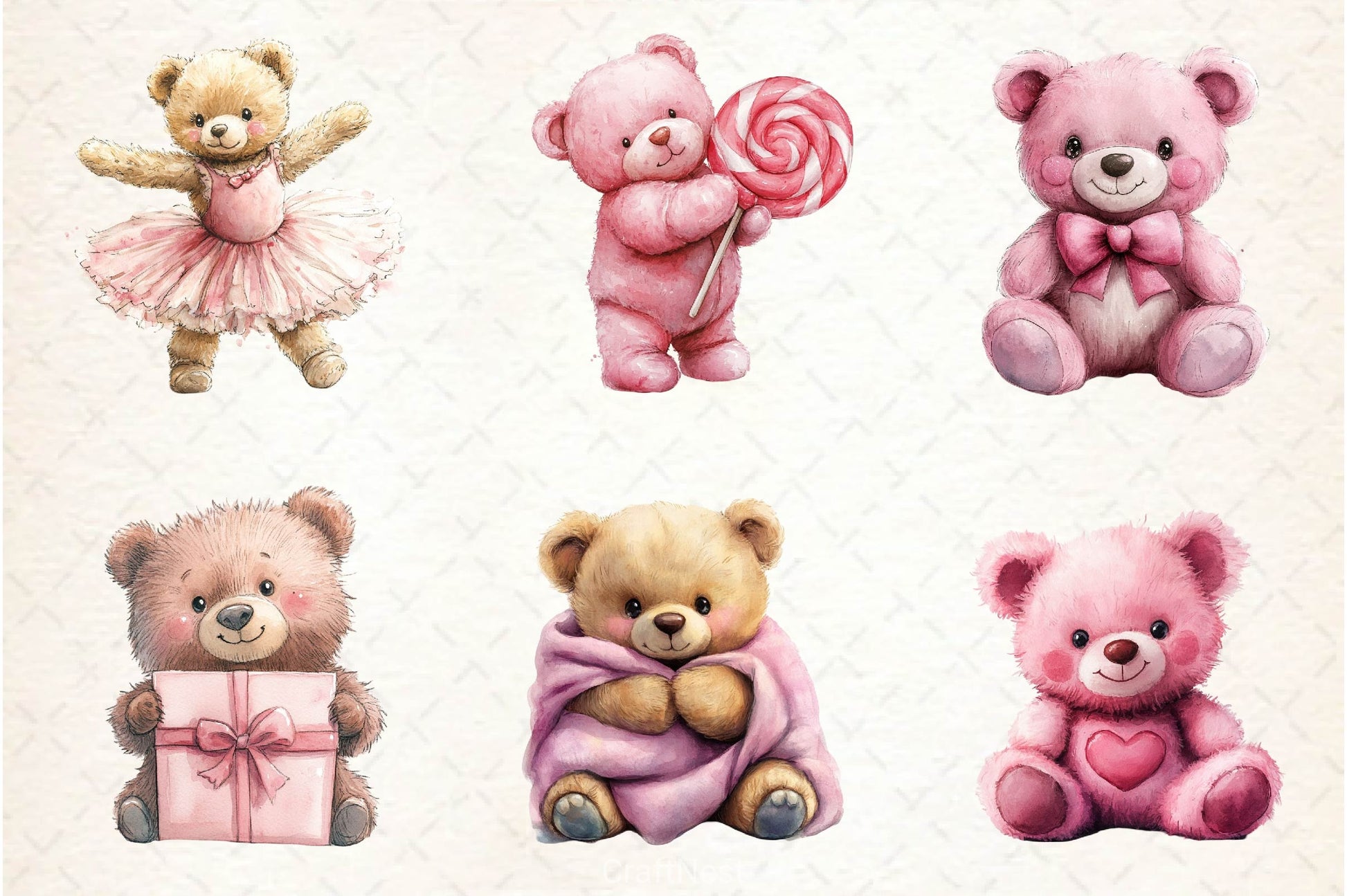 Pink Cute Blush Teddy Bear Clipart Bundle 4 - CraftNest - Digital Crafting and Art