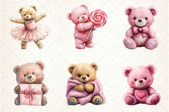 Pink Cute Blush Teddy Bear Clipart Bundle 4 - CraftNest - Digital Crafting and Art