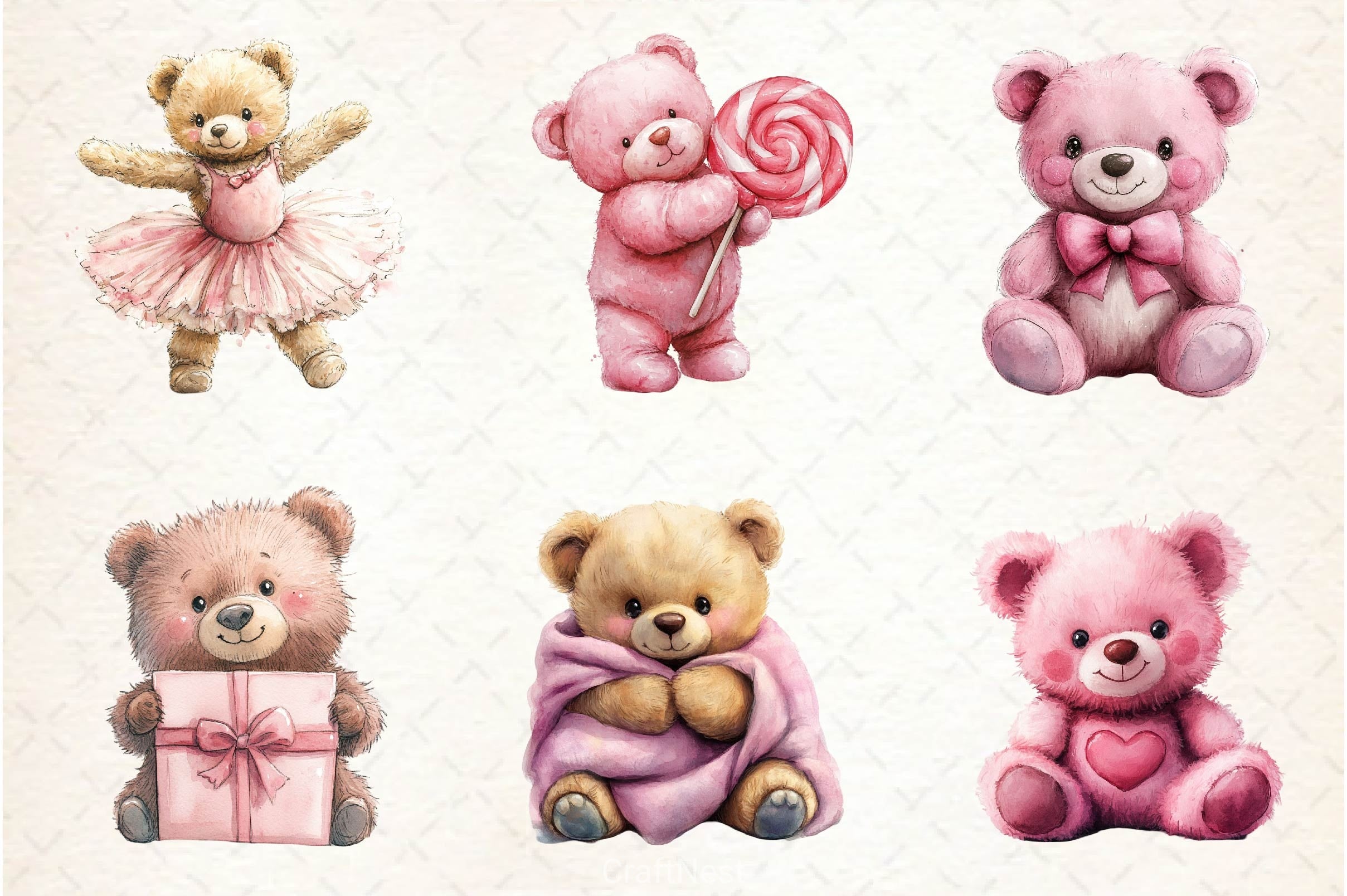 Pink Cute Blush Teddy Bear Clipart Bundle 4 - CraftNest - Digital Crafting and Art