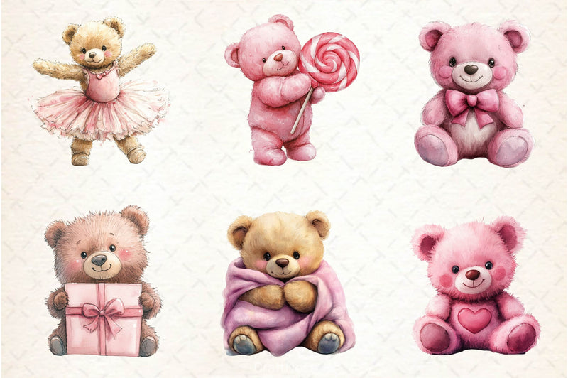 Pink Cute Blush Teddy Bear Clipart Bundle 4 - CraftNest - Digital Crafting and Art