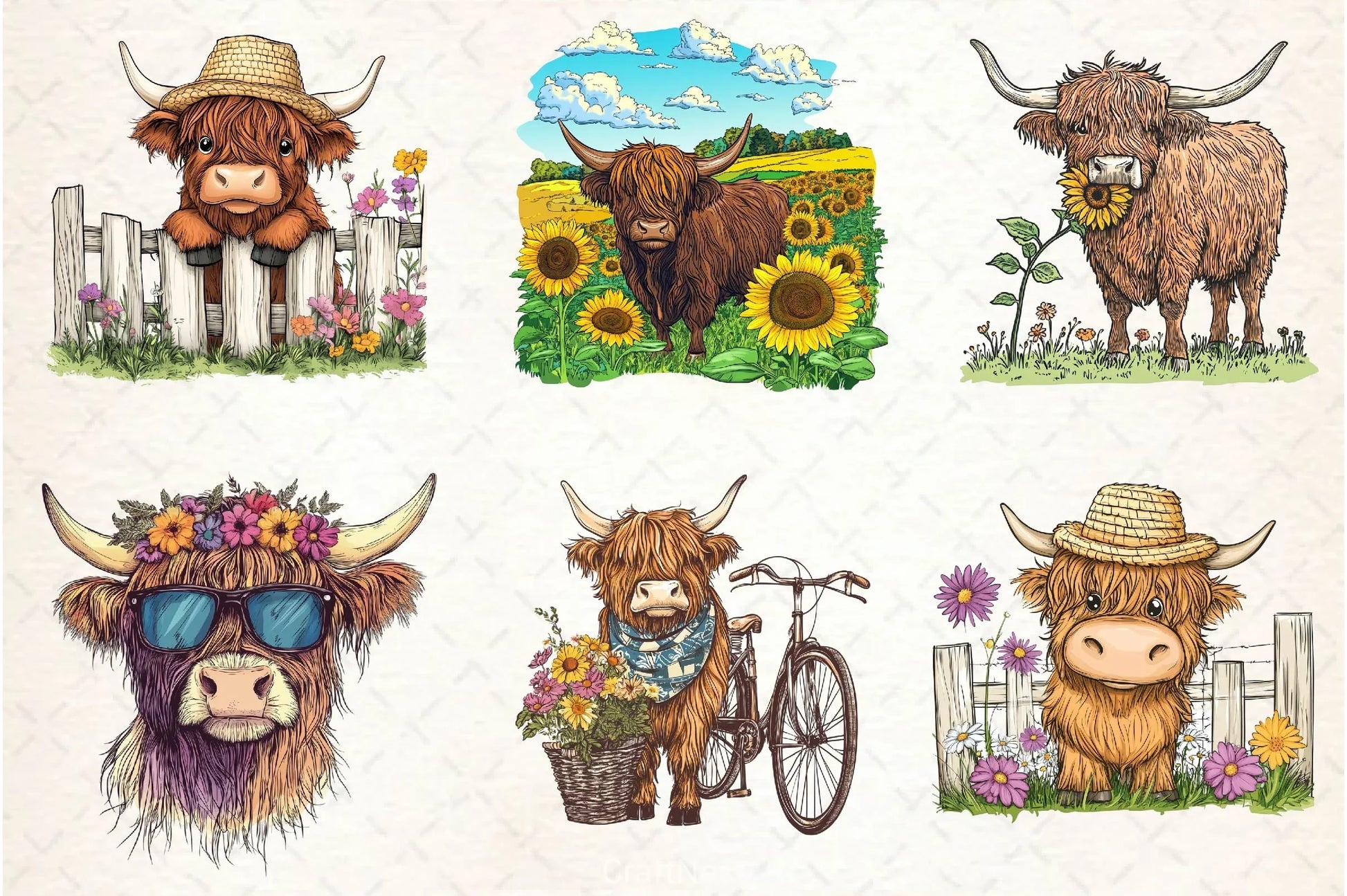 Summer Highland Cow Clipart Bundle 3 - CraftNest - Digital Crafting and Art