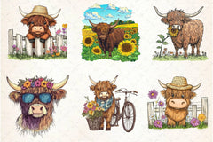 Summer Highland Cow Clipart Bundle 3 - CraftNest - Digital Crafting and Art