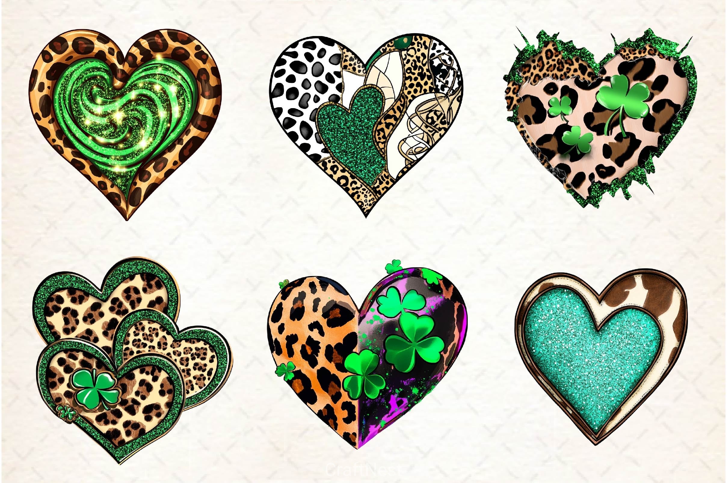 Patricks Leopard Cowhide Hearts Clipart Bundle - CraftNest - Digital Crafting and Art