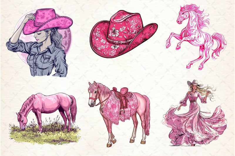 Pink Chinoiserie Cowgirl Clipart Bundle 2 - CraftNest - Digital Crafting and Art