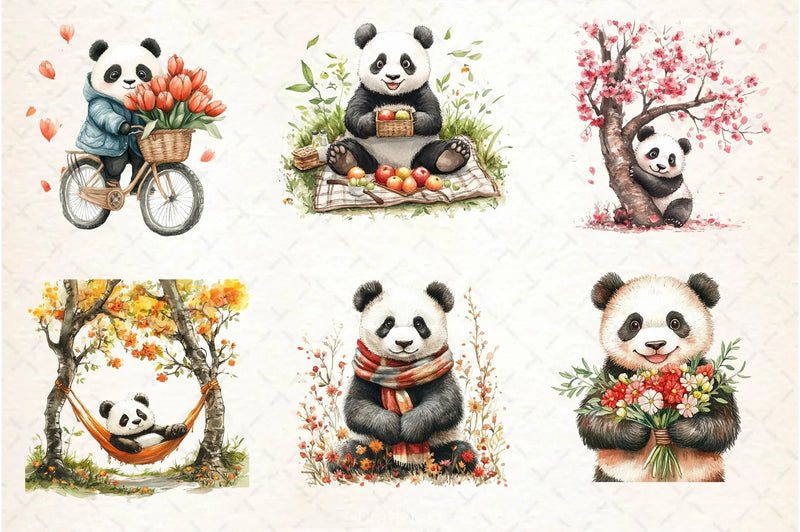Cute Spring Panda Clipart Bundle 2 - CraftNest - Digital Crafting and Art
