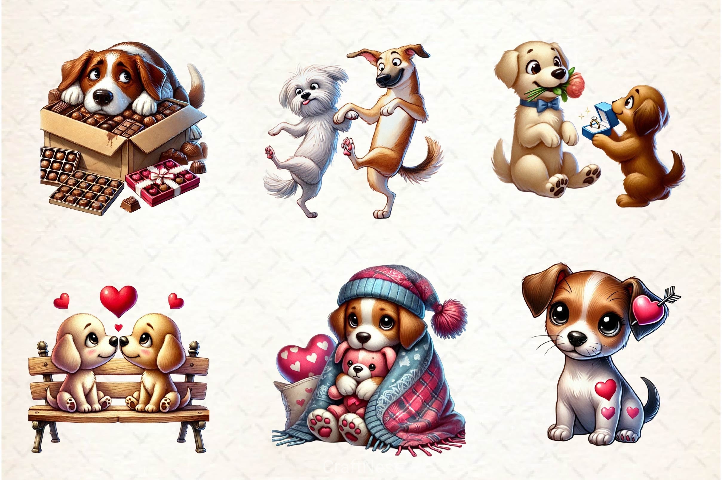 Valentine Dog Clipart Bundle 2 - CraftNest - Digital Crafting and Art