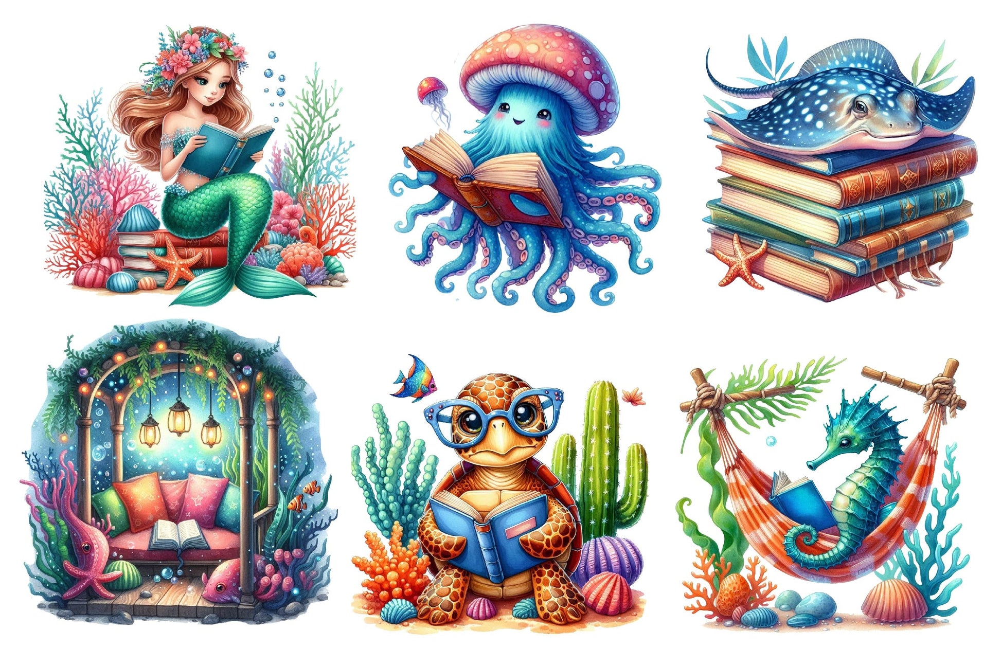 Undersea Reading Clipart Bundle 2 - CraftNest - Digital Crafting and Art