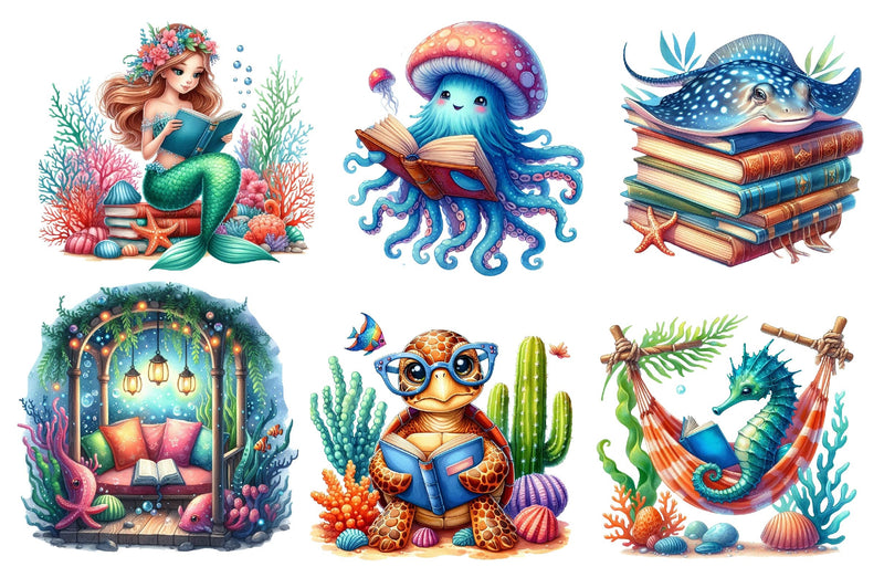 Undersea Reading Clipart Bundle 2 - CraftNest - Digital Crafting and Art