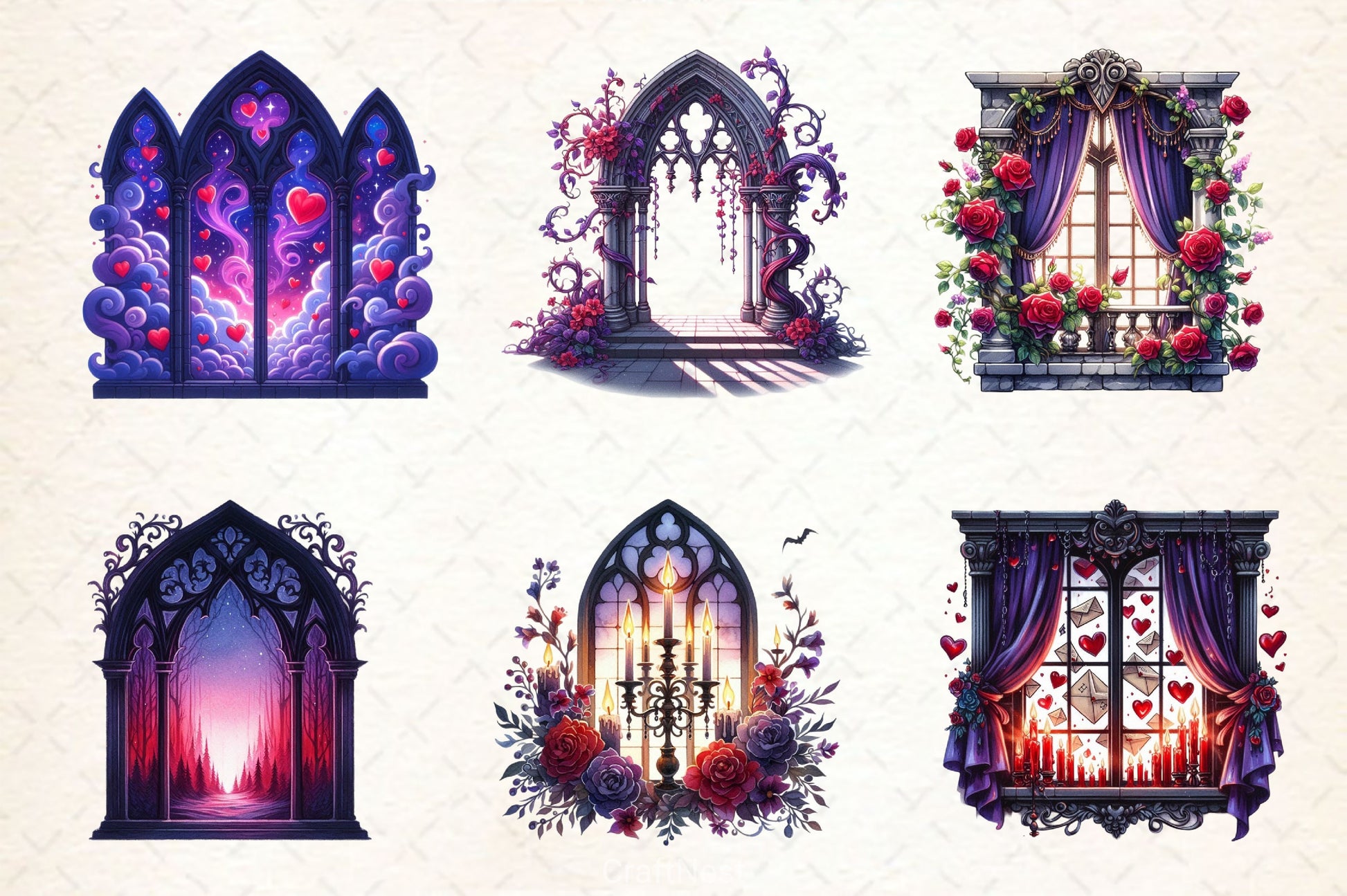 Valentine Gothic Windows Clipart Bundle 2 - CraftNest - Digital Crafting and Art