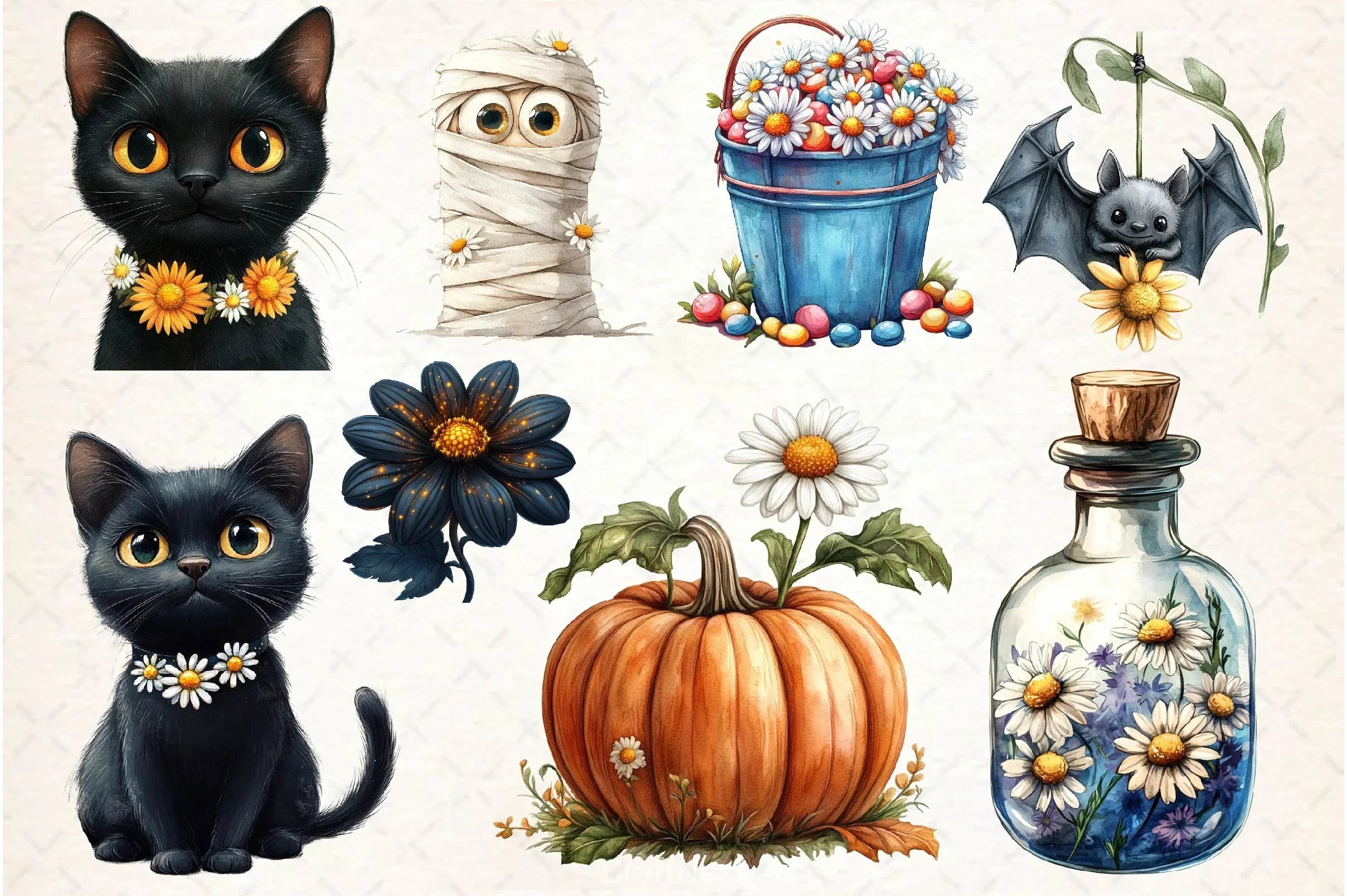 Daisy Flower & Halloween Clipart Bundle 2 - CraftNest - Digital Crafting and Art