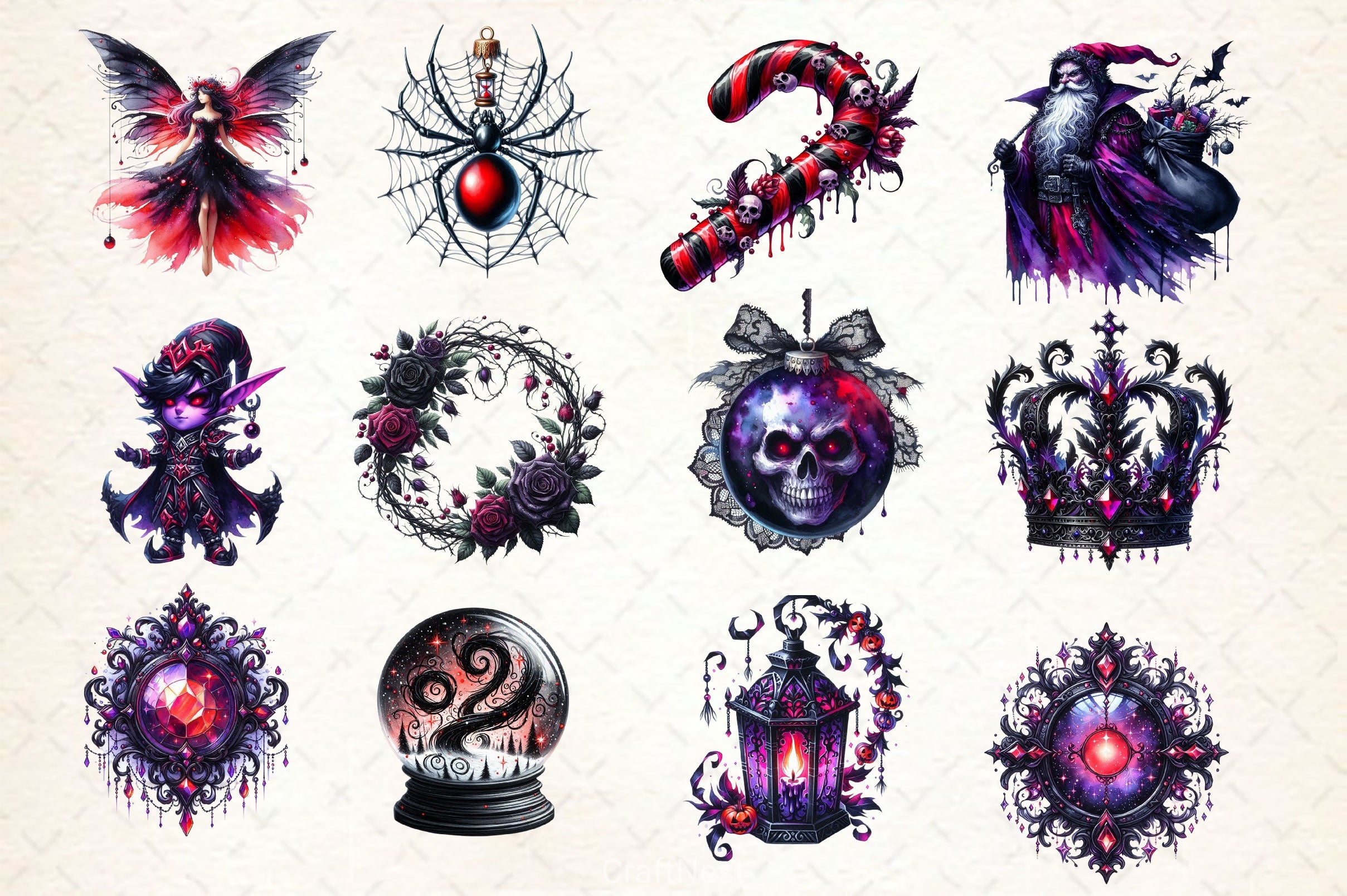 Gothic Christmas Ornaments Clipart Bundle - CraftNest - Digital Crafting and Art