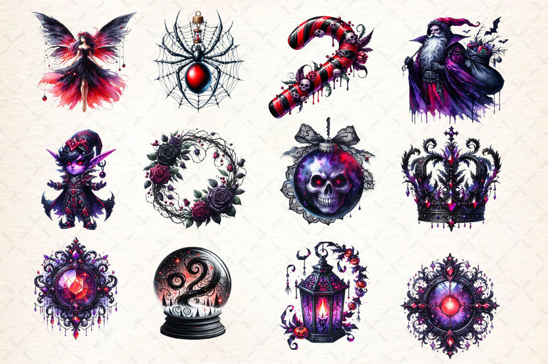 Gothic Christmas Ornaments Clipart Bundle - CraftNest - Digital Crafting and Art