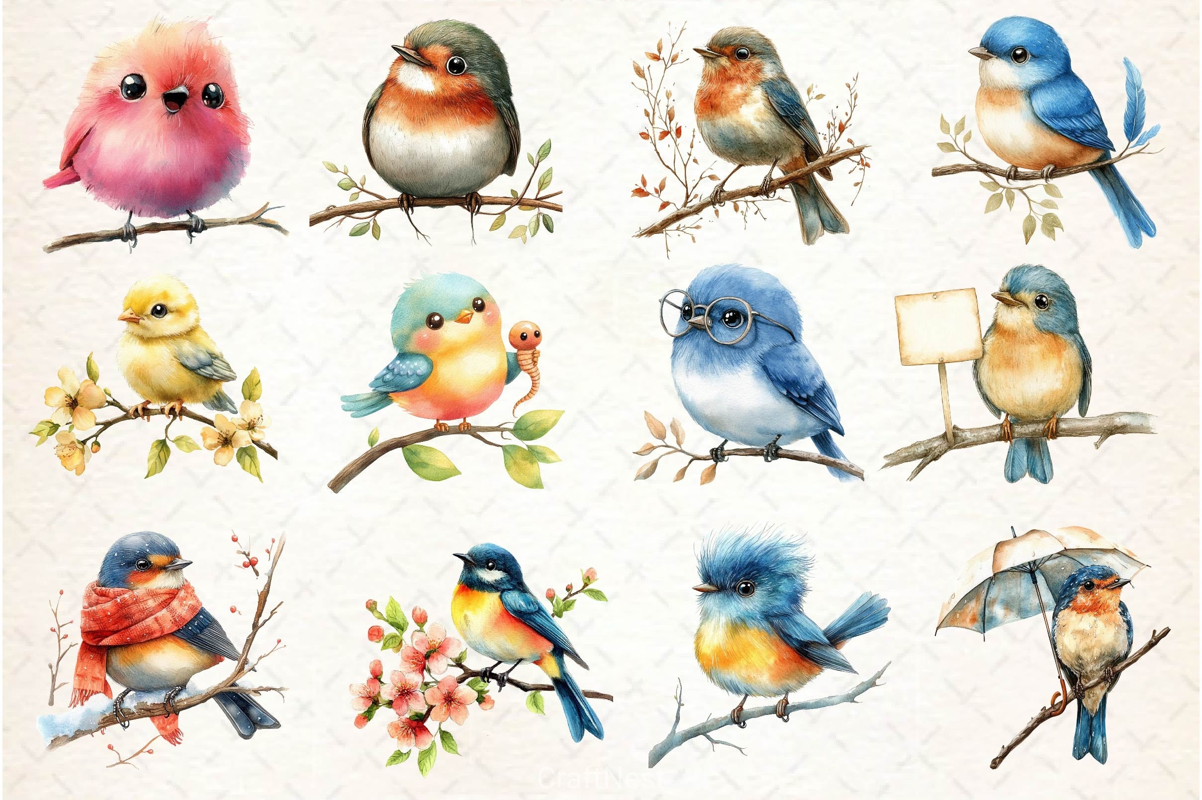 Cute Funny Birds Clipart Bundle - CraftNest - Digital Crafting and Art