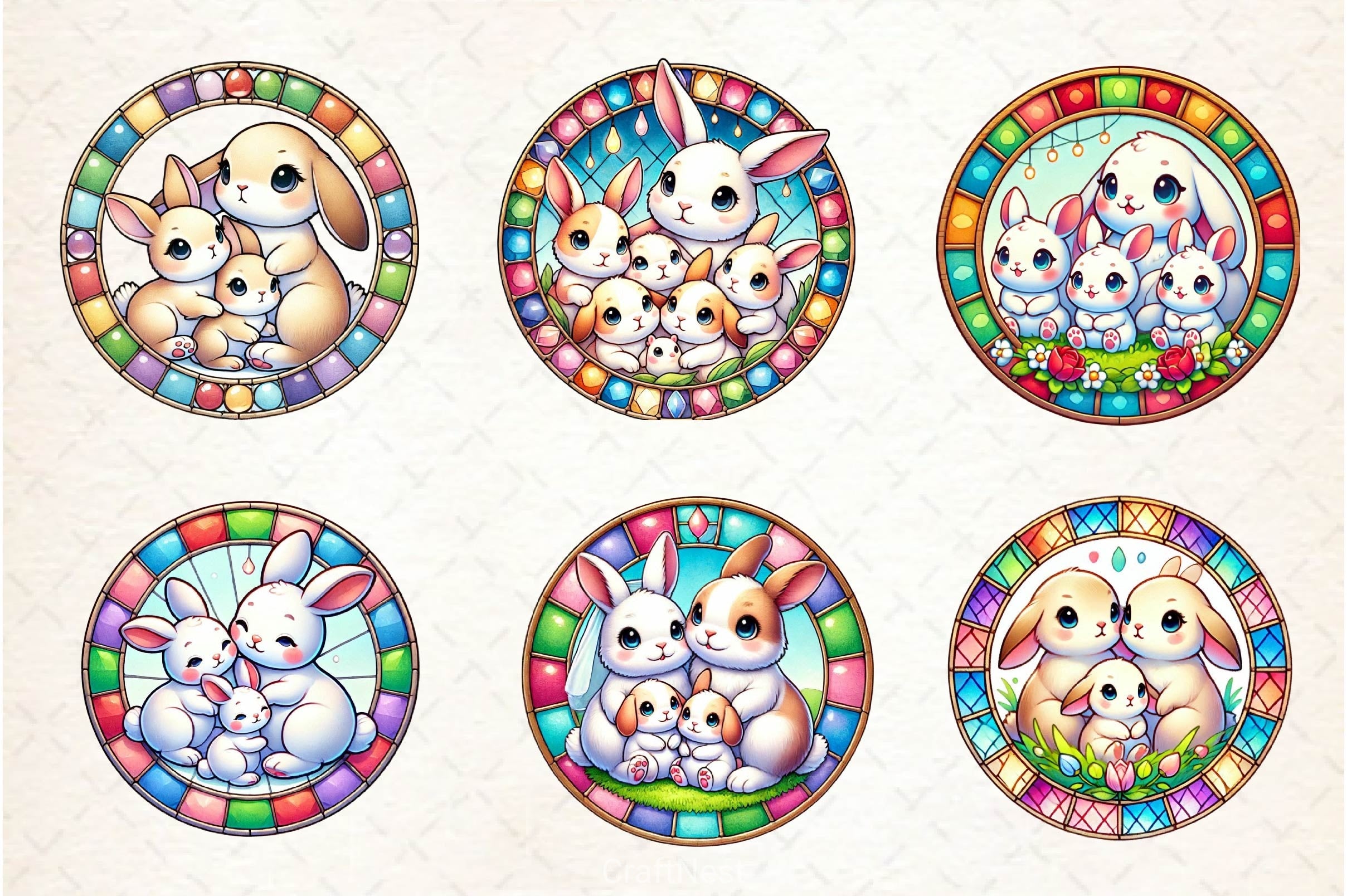 Easter Stained Glass Family Bunny Clipart Bundle - CraftNest - Digital Crafting and Art
