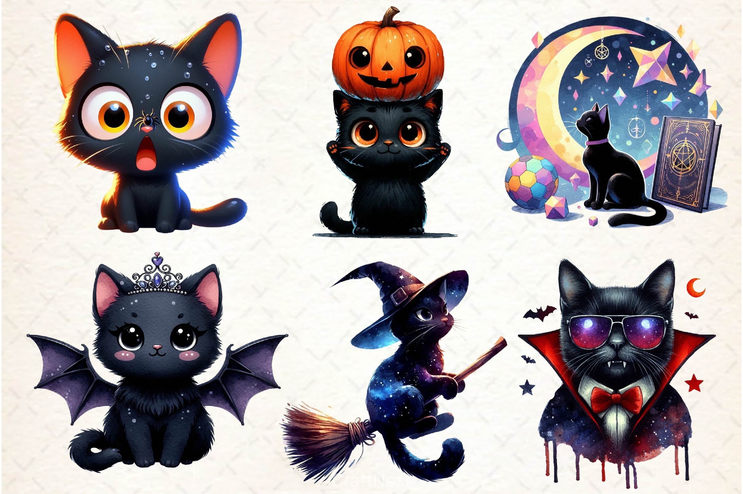 Halloween Black Cat Clipart Bundle 6 - CraftNest - Digital Crafting and Art
