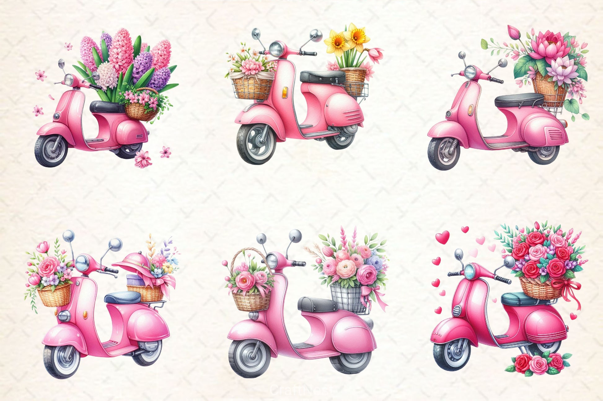Pink Scooter Flowers Clipart Bundle - CraftNest - Digital Crafting and Art