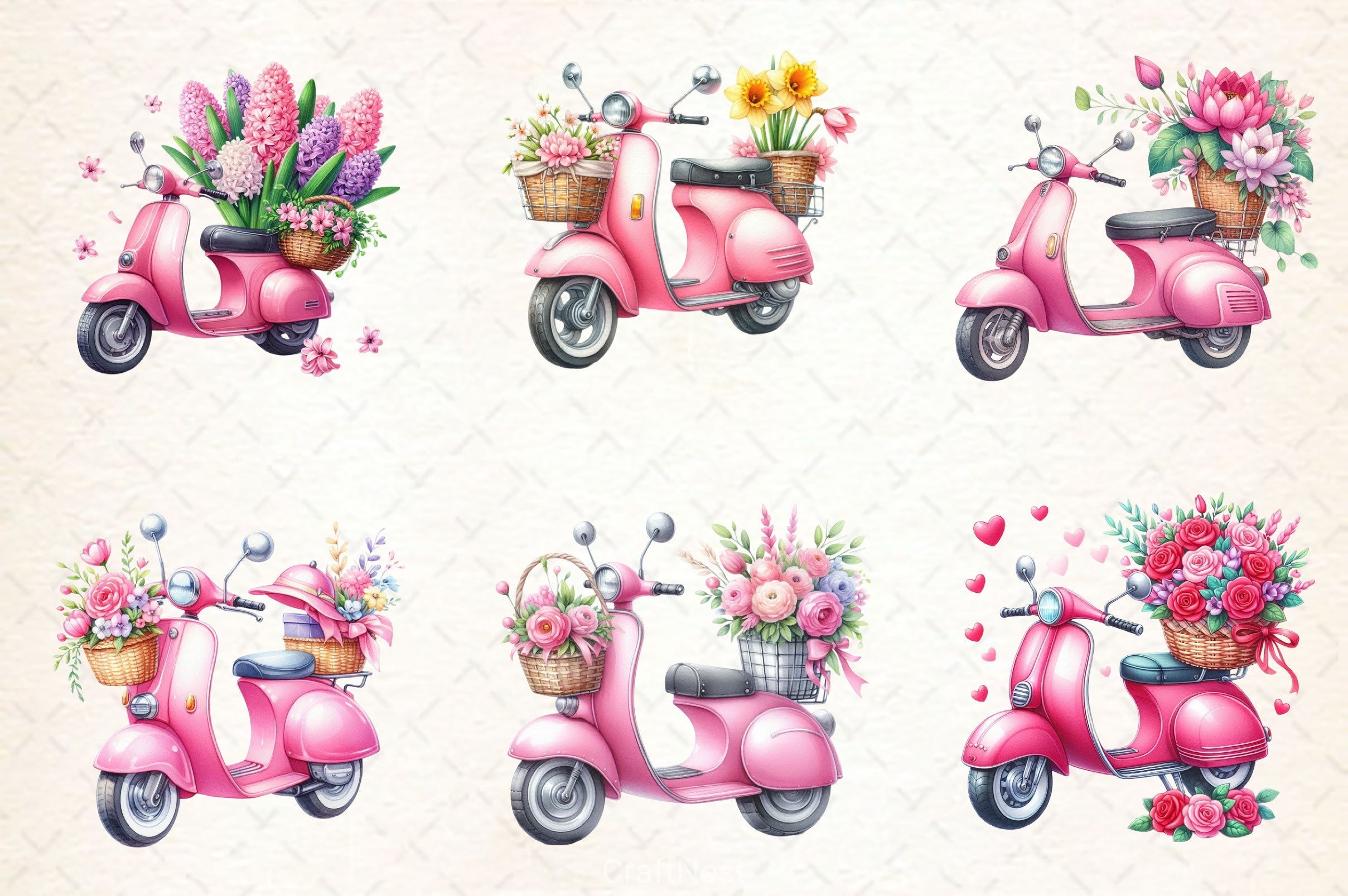Pink Scooter Flowers Clipart Bundle - CraftNest - Digital Crafting and Art