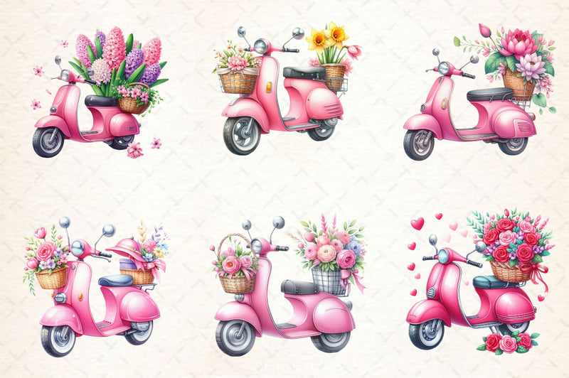 Pink Scooter Flowers Clipart Bundle - CraftNest - Digital Crafting and Art