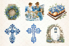 Blue Santorini Easter Day Clipart Bundle 4 - CraftNest - Digital Crafting and Art