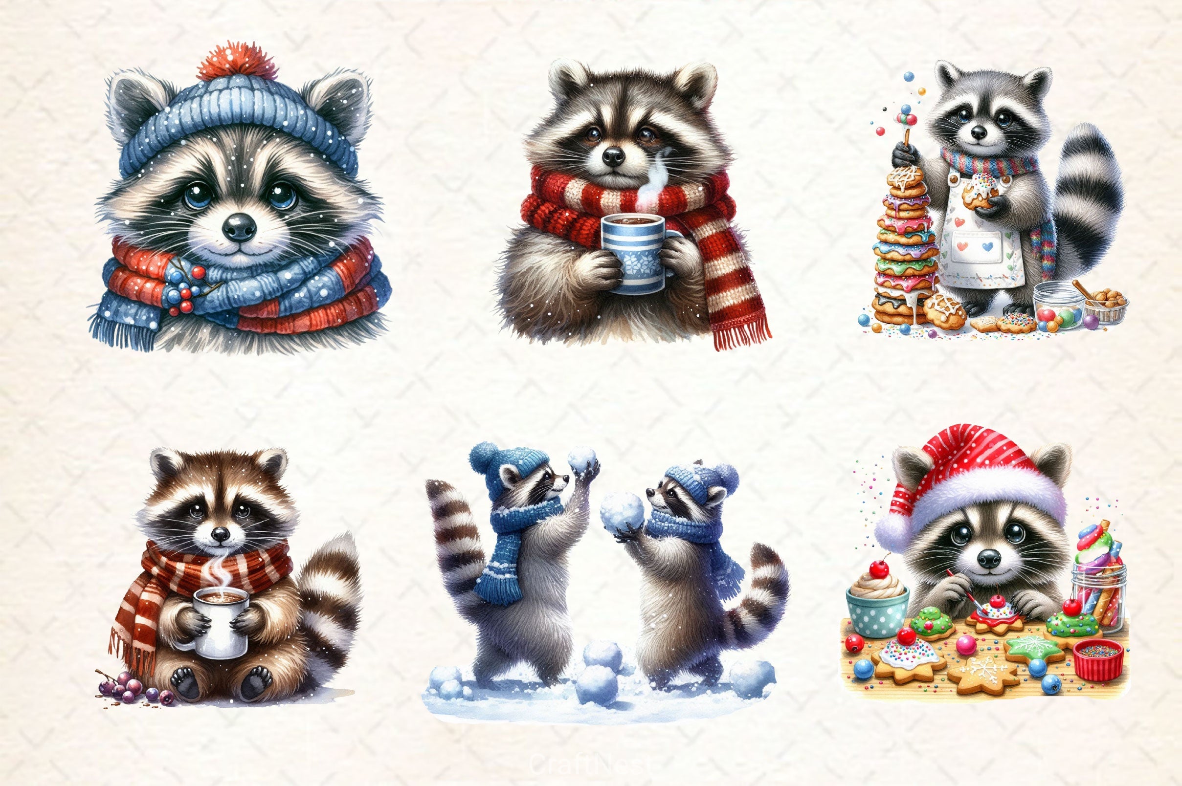 Christmas Raccoon Clipart Bundle 2 - CraftNest - Digital Crafting and Art