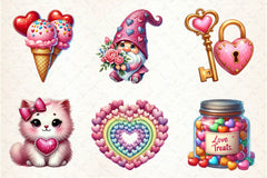 Whimsical Pink Valentines Day Clipart Bundle - CraftNest - Digital Crafting and Art