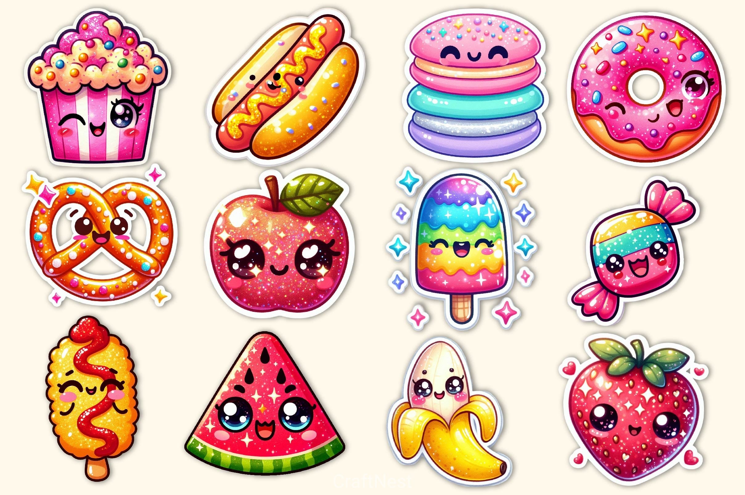 Kawaii Glitter Food Clipart Bundle - CraftNest - Digital Crafting and Art