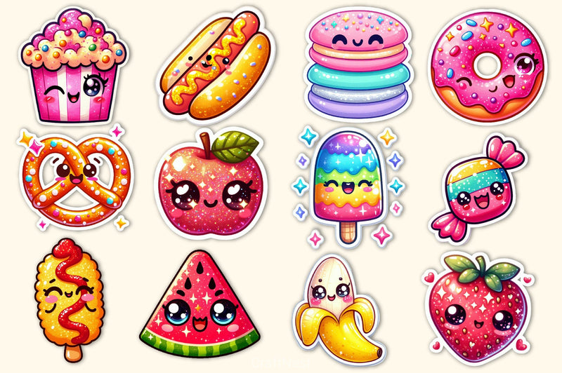 Kawaii Glitter Food Clipart Bundle - CraftNest - Digital Crafting and Art