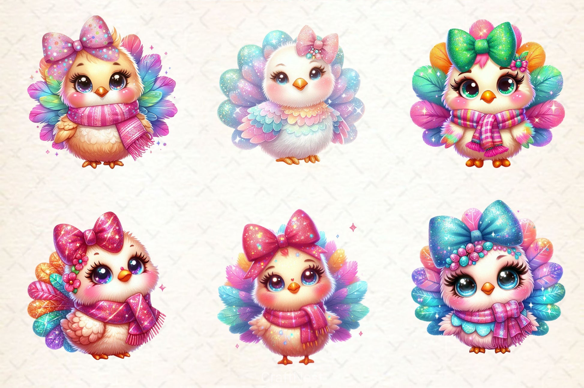 Colorful Coquette Glitter Turkey Clipart Bundle - CraftNest - Digital Crafting and Art