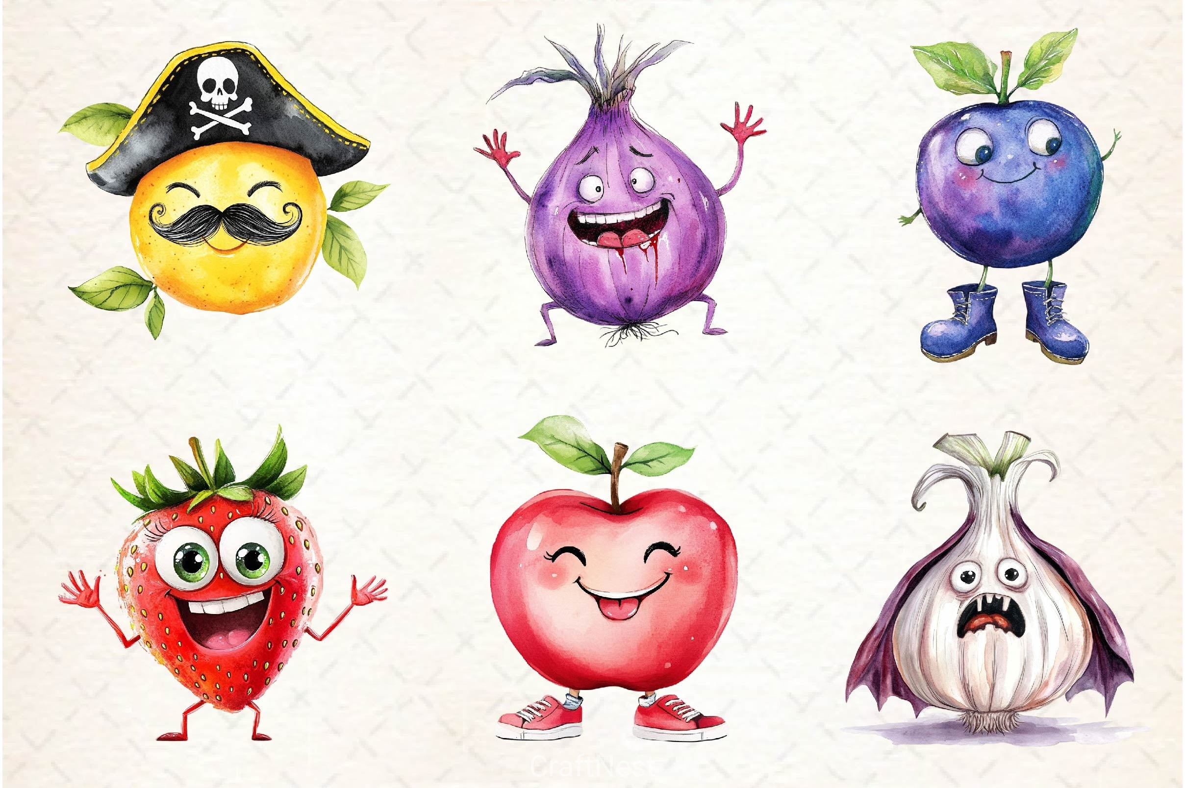 Funny Fruits Vegetables Clipart Bundle 2 - CraftNest - Digital Crafting and Art