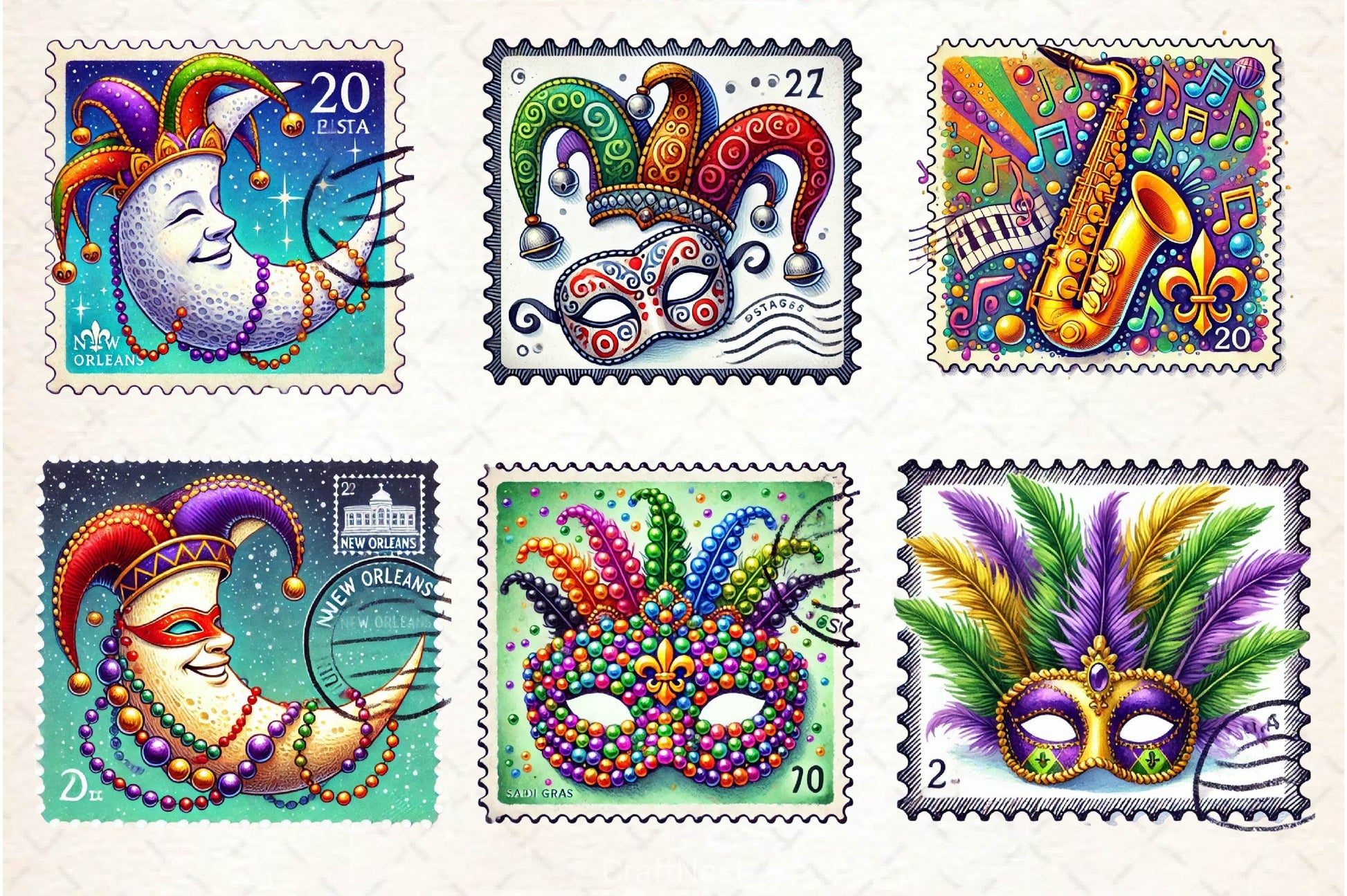 Mardi Gras Postage Stamp Clipart Bundle - CraftNest - Digital Crafting and Art