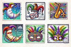 Mardi Gras Postage Stamp Clipart Bundle - CraftNest - Digital Crafting and Art